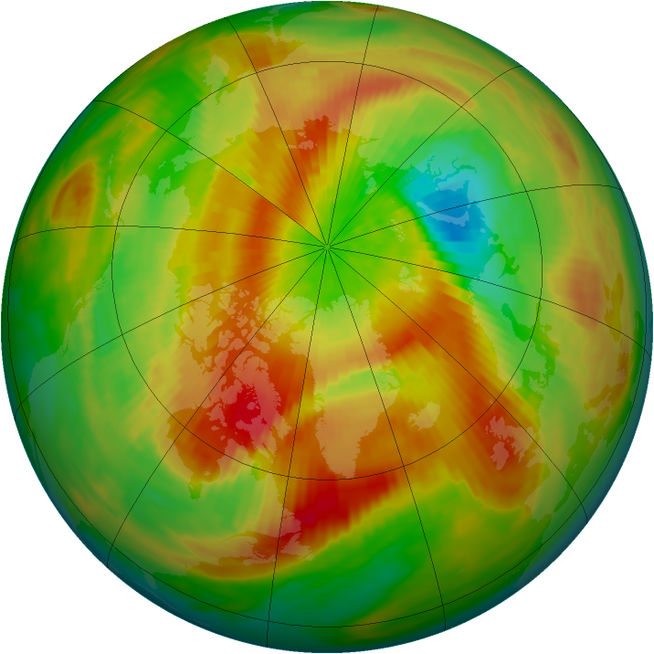 Arctic ozone map for 13 April 1990